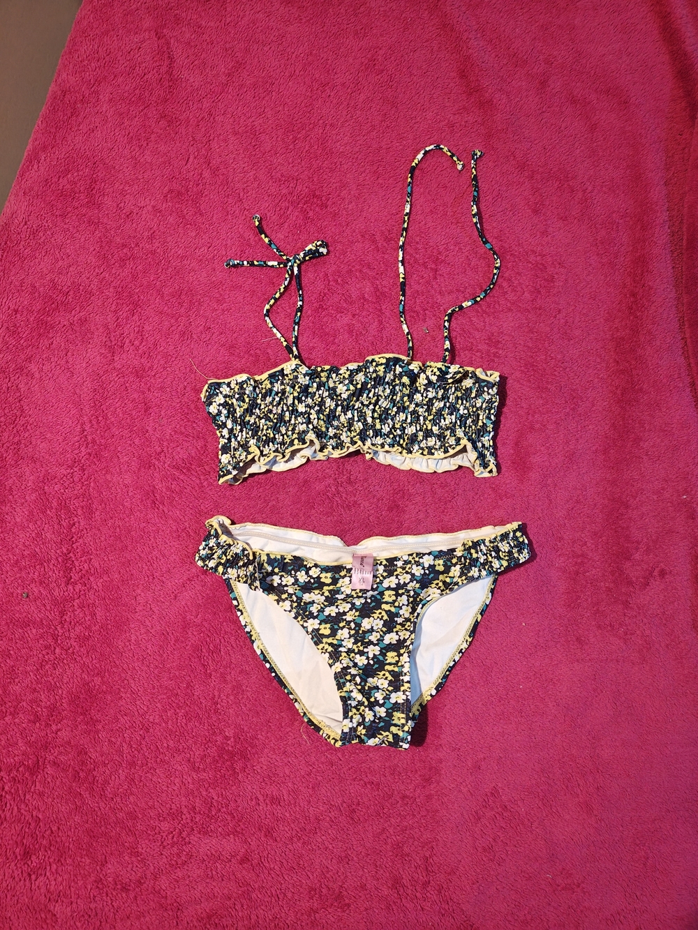 Bonnie Bianca Floral Ruffled Bikini Set in Navy and Yellow